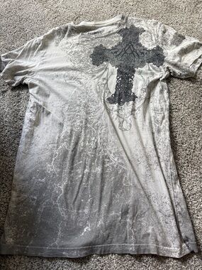 Affliction Gray and Black Ornamental Cross Tee